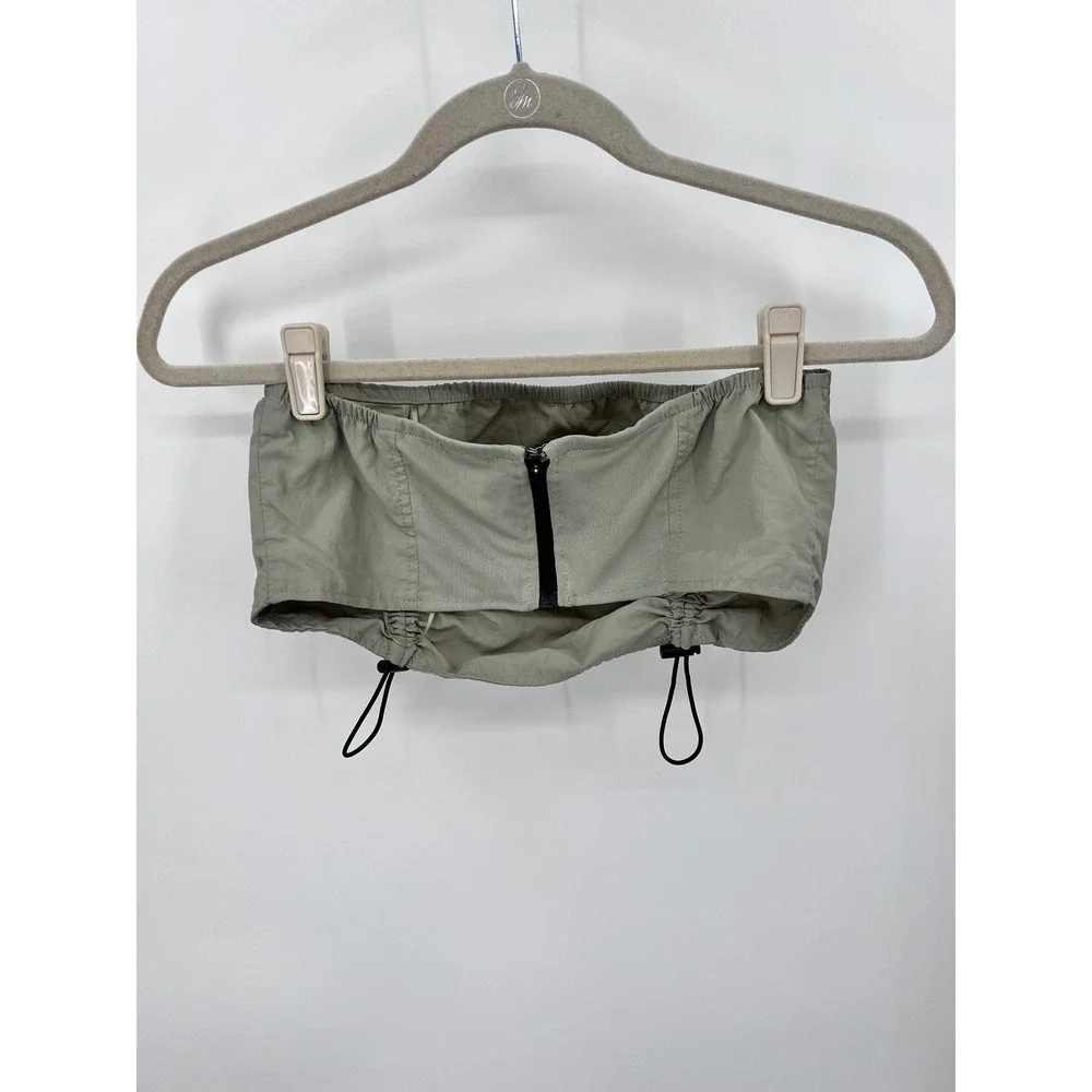 Garage Sage Green Nylon‎ Bungee Cord Bandeau Tube Top Back Zip Small P/S